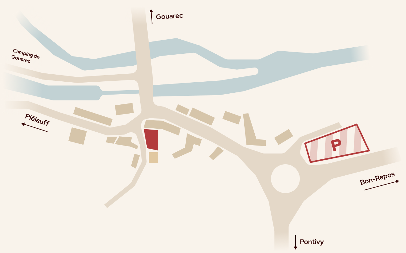 Plan acces et parking - restaurant Le Bout du Pont Gouarec Plélauff
